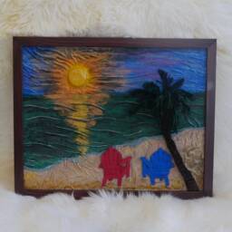 Sunset On The Beach Palm Trees Wall Decor Leather Art Handmade Mother's Day 3rd Anniversary Gift Birthday Present Unique - thumbnail 2