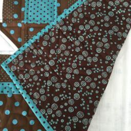 Turquoise & Brown Churn Dashed Quilt, Handmade, Quilt, Blanket, Turquoise, Brown, Polka Dots, White - thumbnail 3