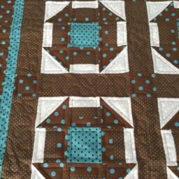 Turquoise & Brown Churn Dashed Quilt, Handmade, Quilt, Blanket, Turquoise, Brown, Polka Dots, White - thumbnail 2