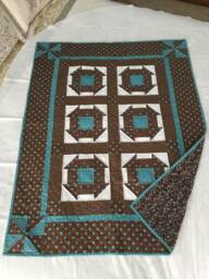 Handmade Turquoise & Brown Polka Dot Quilt - 38x49