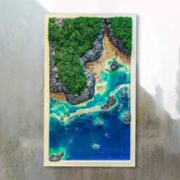Handmade Resin Ocean, Moss Wall Art Set, Preserved & Wood Seascape, Coastal Decor - thumbnail 3