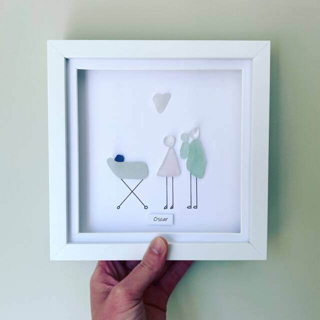 Personalised Sea Glass Wall Art - Framed Family Pebble Picture Handmade in Cornwall - image 1