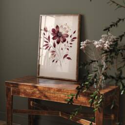 Burgundy Daisy Art Print Botanical Boho Floral Wall Decor - thumbnail 3