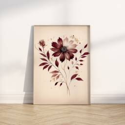 Burgundy Daisy Art Print Botanical Boho Floral Wall Decor - thumbnail 1