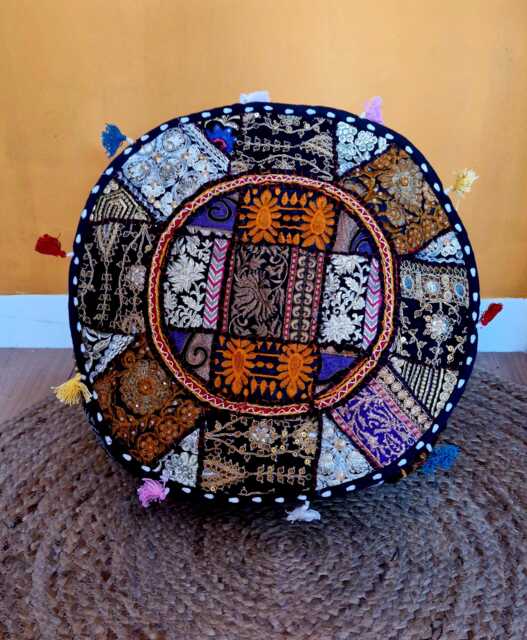 Indian Pouf Cover. Patchwork Ottoman. Handmade Home Deco - image 1