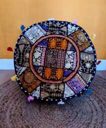 Indian Pouf Cover. Patchwork Ottoman. Handmade Home Deco - thumbnail 1