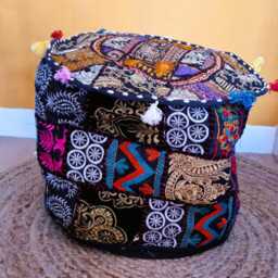 Indian Pouf Cover. Patchwork Ottoman. Handmade Home Deco - thumbnail 2