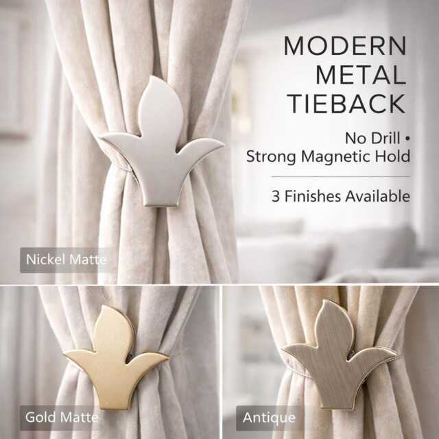 Metal Flower Magnetic Curtain Tieback - Modern Drapery Holdback, No Drill Clip, Nickel Gold Antique Finishes, Accessories - image 1