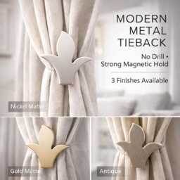 Metal Flower Magnetic Curtain Tieback - Modern Drapery Holdback, No Drill Clip, Nickel Gold Antique Finishes, Accessories