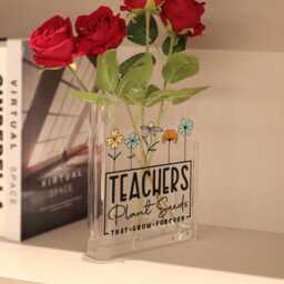 Teachers Plant Seeds Book Vase, Teacher Quote Acrylic Floral Classroom Decor, Growth Inspiration Shelf Art, Vase For Educators - thumbnail 2