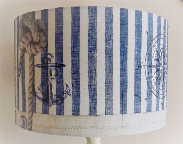 Blue Stripe Nautical Lampshade Anchor & Rope Design - image 1