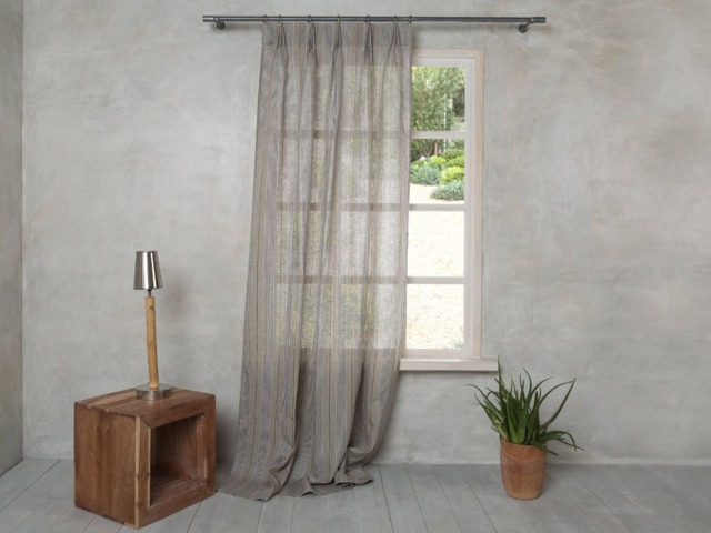Linen Curtain-Linen Panel-striped Panel-Linen Curtain With Top Tack Pleat At The Top. Width 28''(After Pleatedxcustom Length - image 1