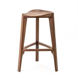 Terza Xl Noce - Walnut Bar Stool, Carved Seat, Footrests, Handcrafted All-Wood Design