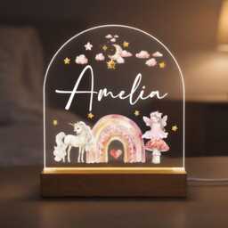 Personalised Led Nursery Light, Unicorn Rainbow Fairy Kids Night Light Lamp - thumbnail 2
