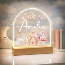 Personalised Led Nursery Light, Unicorn Rainbow Fairy Kids Night Light Lamp