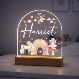 Personalised Led Nursery Light, Unicorn Rainbow Fairy Kids Night Light Lamp - thumbnail 4
