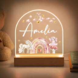 Personalised Led Nursery Light, Unicorn Rainbow Fairy Kids Night Light Lamp - thumbnail 3