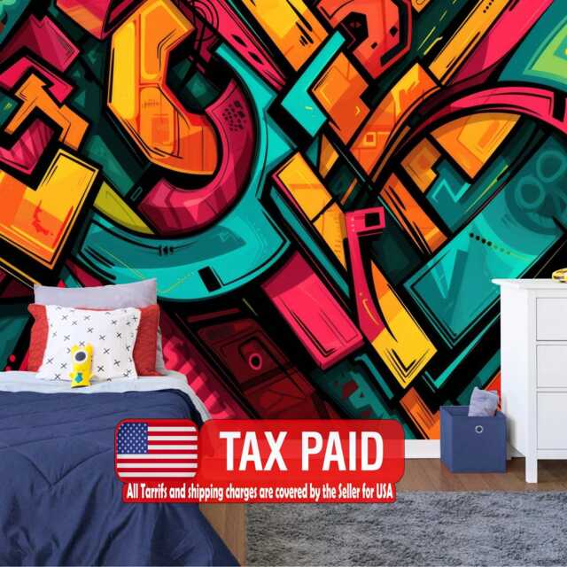 Chaotic Metaverse Graffiti Wall Mural, Colorful Urban Art, Peel & Stick - image 1