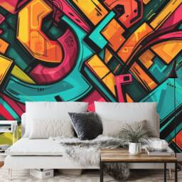 Chaotic Metaverse Graffiti Wall Mural, Colorful Urban Art, Peel & Stick - thumbnail 2