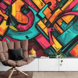 Chaotic Metaverse Graffiti Wall Mural, Colorful Urban Art, Peel & Stick - thumbnail 3