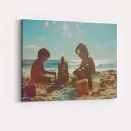 Children Building Sandcastle On Sunny Beach Photography Canvas Wall Art Print Decor Picture Ready To Hang - thumbnail 4