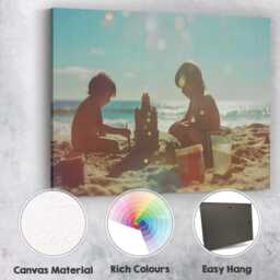 Children Building Sandcastle On Sunny Beach Photography Canvas Wall Art Print Decor Picture Ready To Hang - thumbnail 2