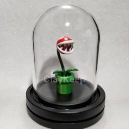 Piranha Plant Polymer Clay Diorama, Super Mario Miniature Figurine in Glass Dome - thumbnail 2