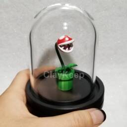 Piranha Plant Polymer Clay Diorama, Super Mario Miniature Figurine in Glass Dome - thumbnail 4