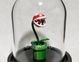 Piranha Plant Polymer Clay Diorama, Super Mario Miniature Figurine in Glass Dome - thumbnail 1