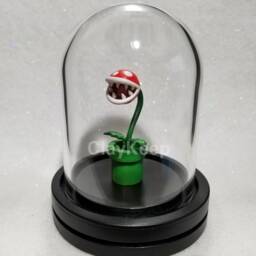 Piranha Plant Polymer Clay Diorama, Super Mario Miniature Figurine in Glass Dome - thumbnail 3