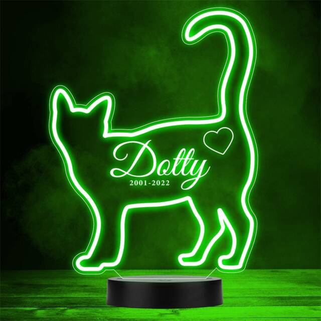 Line Art Cat Memorial Dates Pet Loss Personalised Gift Colour Change Night Light - image 1