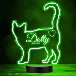 Line Art Cat Memorial Dates Pet Loss Personalised Gift Colour Change Night Light - thumbnail 1