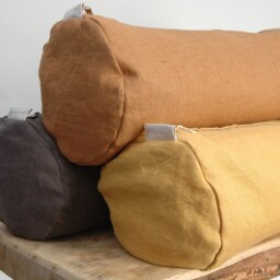 Terracotta Linen Bolster Pillow, Roll Neck Buckwheat 5'x20'/13x50cm Roll Pillow - thumbnail 2