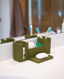 Bathroom Accessories Set 4 Piece Organiser Toothbrush Holder Soap Tray Cotton Pad Vanity Storage Taro