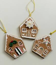 Christmas Tree Clay Gingerbread House Ornaments, Decoration Gift, Set Of 3 - thumbnail 1