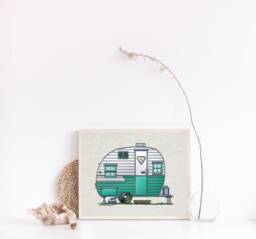 Mobile Scout Canned Ham - Travel Trailer Camper Van Vanlife Happy Print Whimsical Wall Decor Glamping - thumbnail 1