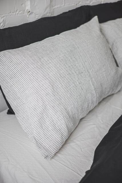 striped Linen Pillowcases With Buttons Closure, Set Of 2 Pillow Covers - image 1