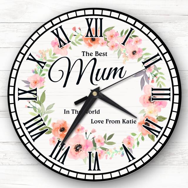 Best Mum Floral Wreath Personalised Gift Clock - image 1