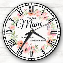 Best Mum Floral Wreath Personalised Gift Clock - thumbnail 1