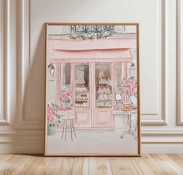 Paris Patisserie Poster French Caf?? Wall Art, Pink Bakery Illustration With Outdoor Table, Elegant Print For Kitchen Or Dining Room - image 1