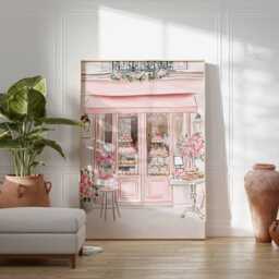 Paris Patisserie Poster French Caf?? Wall Art, Pink Bakery Illustration With Outdoor Table, Elegant Print For Kitchen Or Dining Room - thumbnail 3