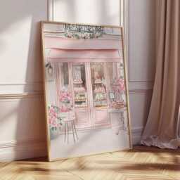 Paris Patisserie Poster French Caf?? Wall Art, Pink Bakery Illustration With Outdoor Table, Elegant Print For Kitchen Or Dining Room - thumbnail 2