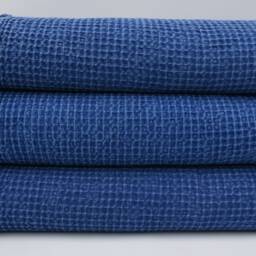 "Waffle Blanket, Turkish Bedspread, Waffle Bedspread, Stone Washed Blanket, Blue Blanket, 95""x67" - thumbnail 3