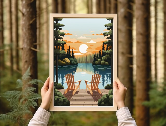Vintage Adirondack Chairs, Rustic Home Decor, High-Quality Art Print, Minnesota Poster, Artist, Lake House Wall Art, Sunset - image 1
