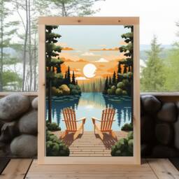 Vintage Adirondack Chairs, Rustic Home Decor, High-Quality Art Print, Minnesota Poster, Artist, Lake House Wall Art, Sunset - thumbnail 2