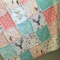 Deer Antler Baby Rag Quilt - Brambleberry Ridge Forest Crib Bedding - thumbnail 2