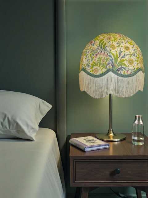 William Morris Natural Floral Curtains Fabric Dome Lampshade Duck Egg Blue Braid & Cream Fringe, Bespoke British Handmade - image 1