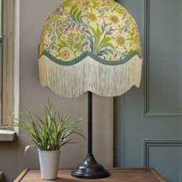 William Morris Natural Floral Curtains Fabric Dome Lampshade Duck Egg Blue Braid & Cream Fringe, Bespoke British Handmade - thumbnail 3