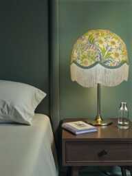 William Morris Natural Floral Curtains Fabric Dome Lampshade Duck Egg Blue Braid & Cream Fringe, Bespoke British Handmade - thumbnail 1