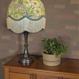 William Morris Natural Floral Curtains Fabric Dome Lampshade Duck Egg Blue Braid & Cream Fringe, Bespoke British Handmade - thumbnail 2